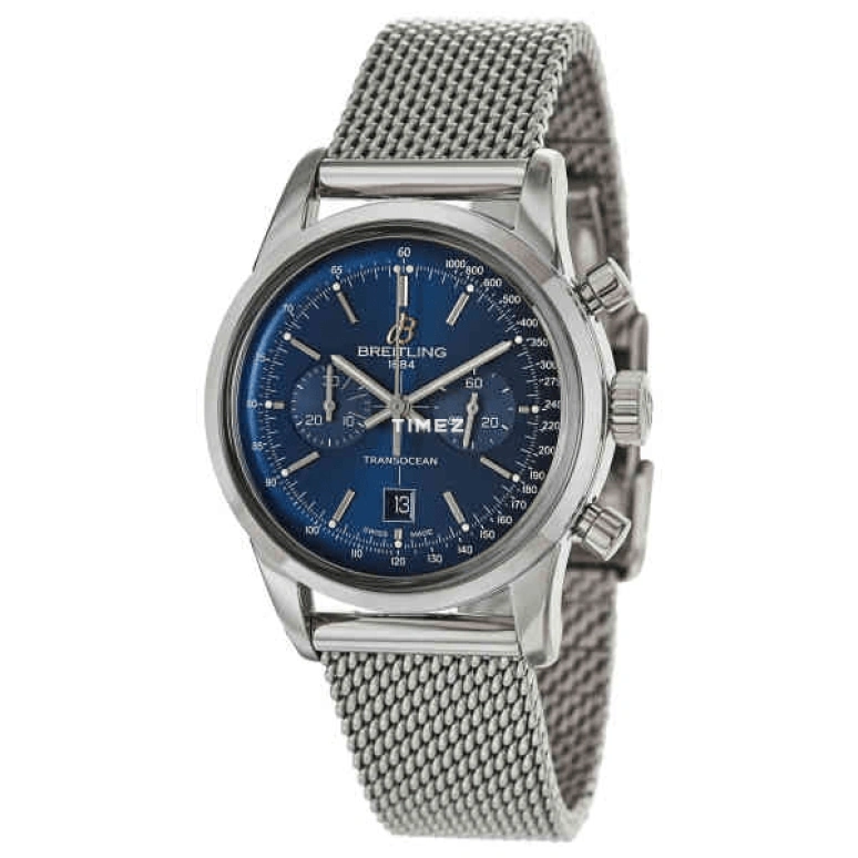 Breitling,Transocean 38mm,38mm,Stainless Steel,Blue,Automatic,Chronograph,Day,A4131012,A4131012/C862/171A
