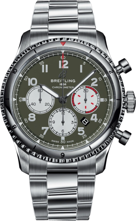 Breitling,Aviatior 8 43mm,43mm,Stainless Steel,Green,Automatic,Chronograph,Day,AB01192A1L1A1