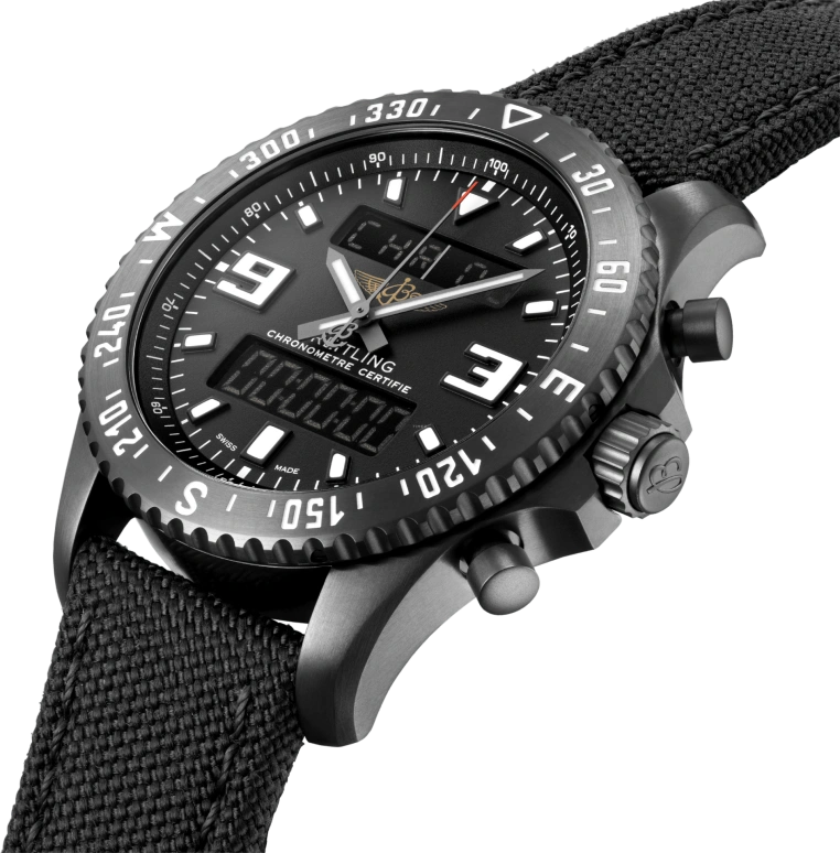 Breitling,Chronospace 46mm,46mm,Stainless Steel,Black,Quartz,Chronograph,Perpetual Calendar,Date,Day,In-house Caliber,Sapphire,M78367101B1W1