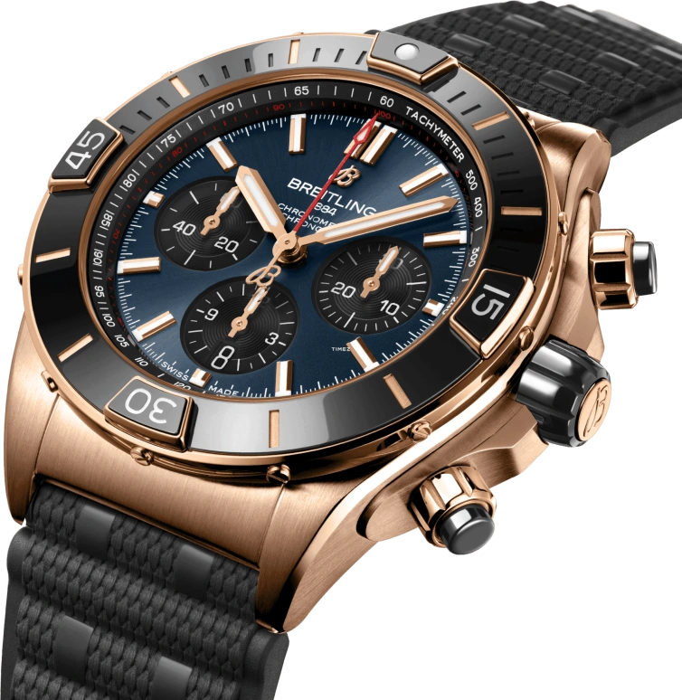 Breitling,Other 44mm,44mm,Red Gold,Blue,Automatic,Chronograph,Day,RB01362A1C1S1