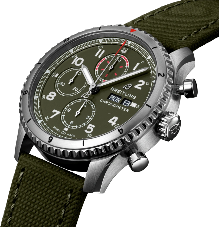 Breitling,Aviatior 8 43mm,43mm,Stainless Steel,Green,Automatic,Chronograph,Date,Compass,A133161A1L1X1