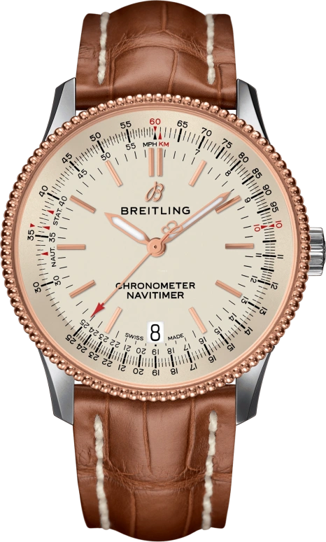 Breitling,Navitimer 38mm,38mm,Red Gold,Stainless Steel,Silver,Automatic,Chronograph,Date,Anti-magnetic,U17325211G1P1