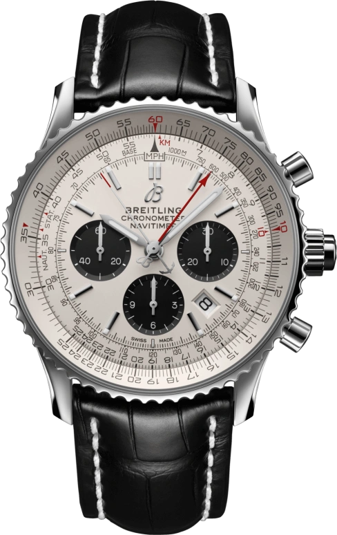 Breitling,Navitimer 45mm,45mm,Stainless Steel,Silver,Automatic,Chronograph,Day,Rattrapante,AB0310211G1P2