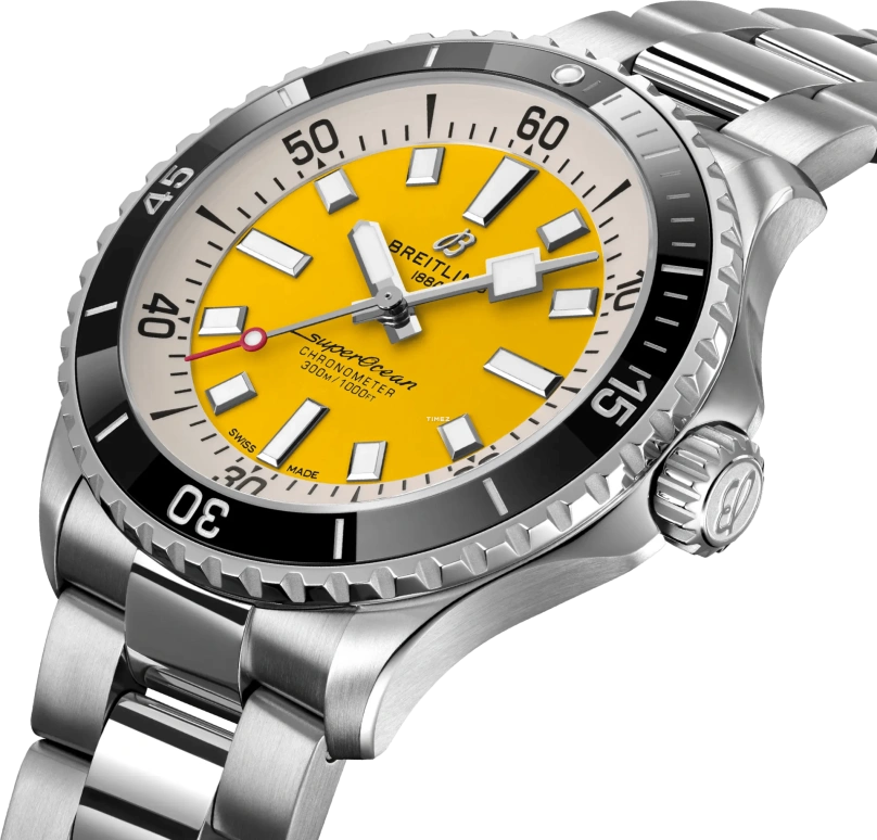 Breitling,Superocean 42mm,42mm,Stainless Steel,Yellow,Automatic,38hours,In-house Caliber,A17375211I1A1