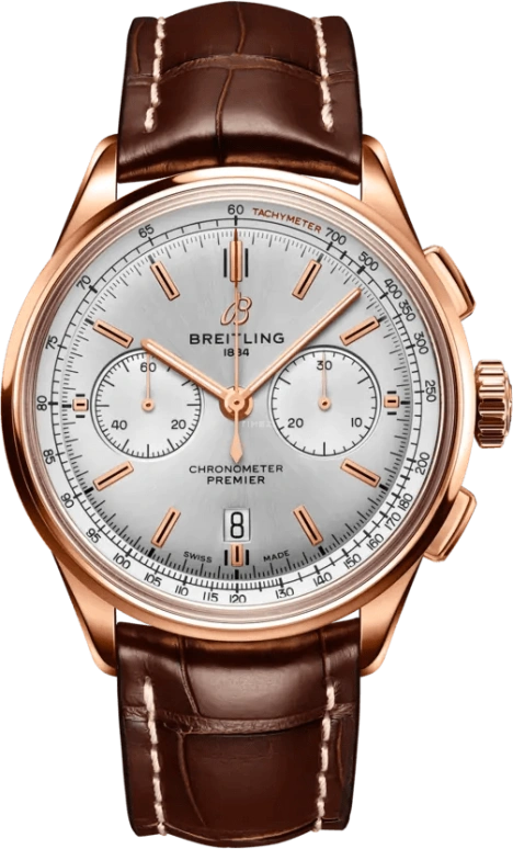 Breitling,Premier 42mm,42mm,Red Gold,Silver,Automatic,Chronograph,Day,RB0118371G1P1