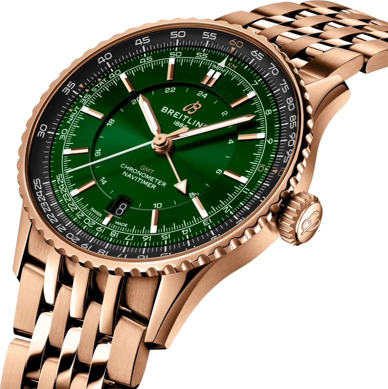 Breitling,Navitimer 41mm,41mm,Red Gold,Green,Automatic,Day,Dule Time,R32310251L1R1
