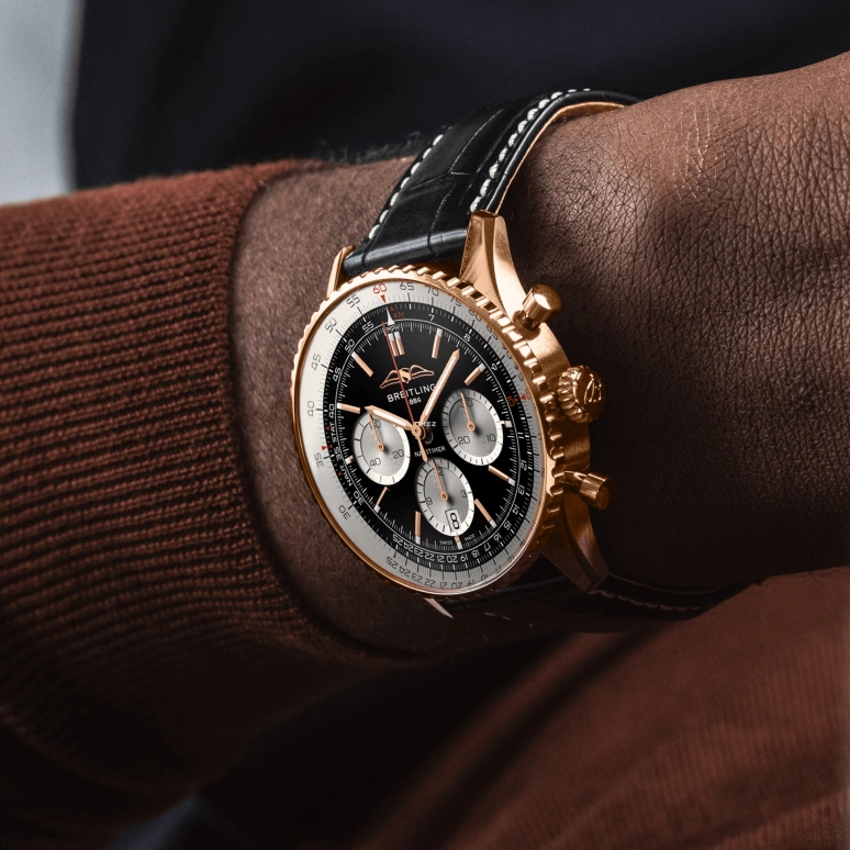 Breitling,Navitimer 43mm,43mm,Red Gold,Black,Automatic,Chronograph,Day,RB0138211B1P1