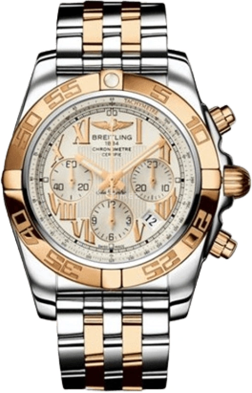 Breitling,Chronomat 44mm,44mm,Rose Gold,Stainless Steel,Beige,Automatic,Chronograph,Day,Column Wheel,CB011012,CB011012/G677/375C