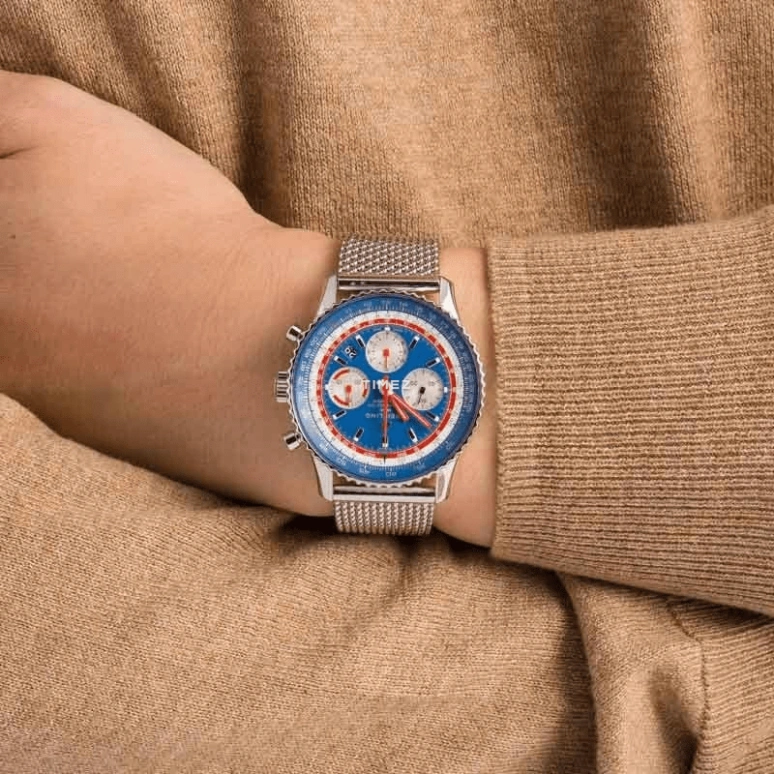 Breitling,Navitimer 43mm,43mm,Stainless Steel,Blue,White,Automatic,Chronograph,Day,AB01212B1C1A1