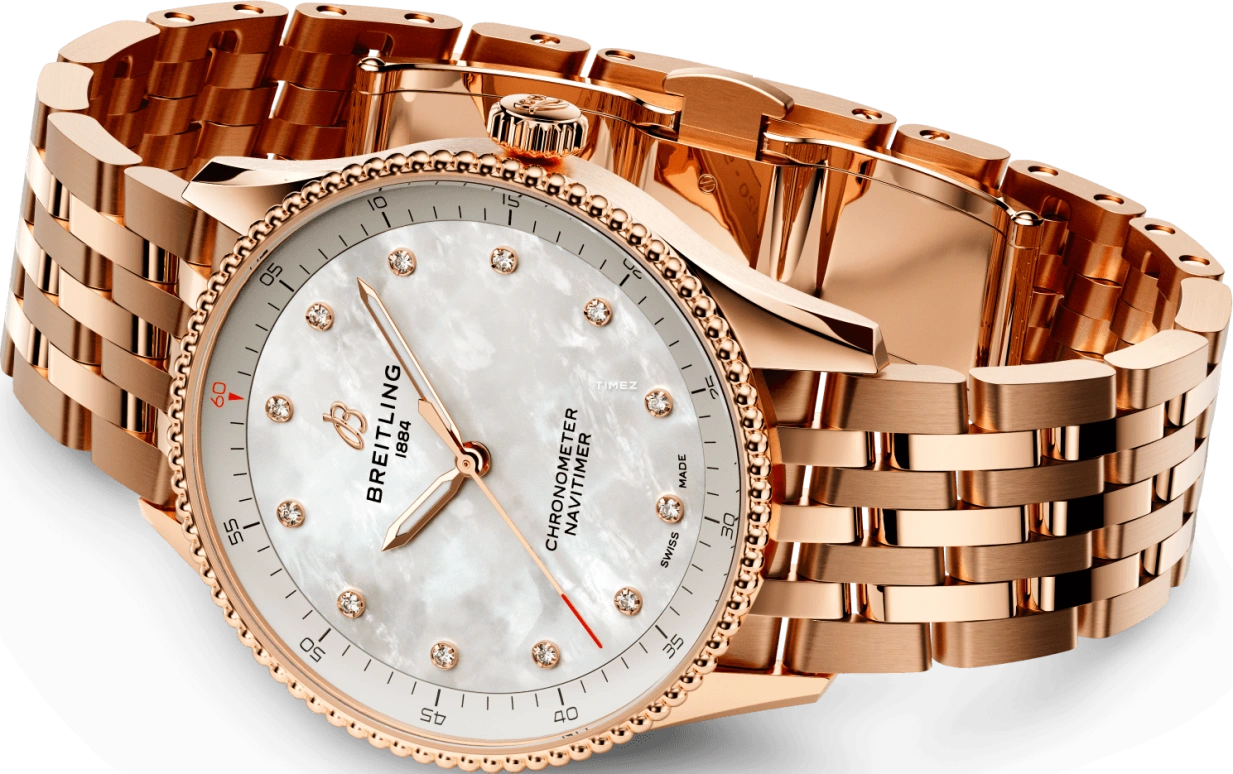 Breitling,Navitimer 32mm,32mm,Red Gold,White,Quartz,Chronograph,Sapphire,Crystal Glass,R77320E61A1R1