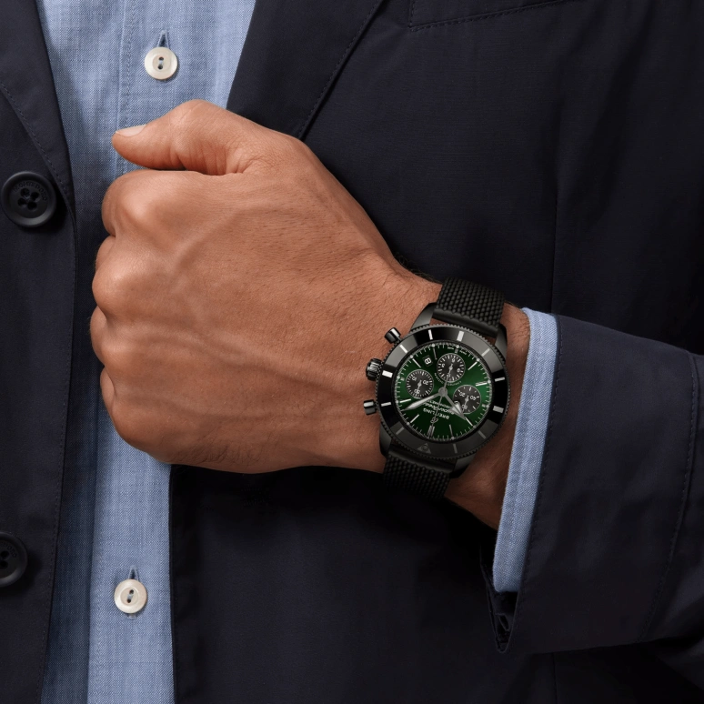 Breitling,Superocean Heritage 44mm,44mm,Ceramic,Stainless Steel,Green,Automatic,Chronograph,Day,MB01621A1L1S1