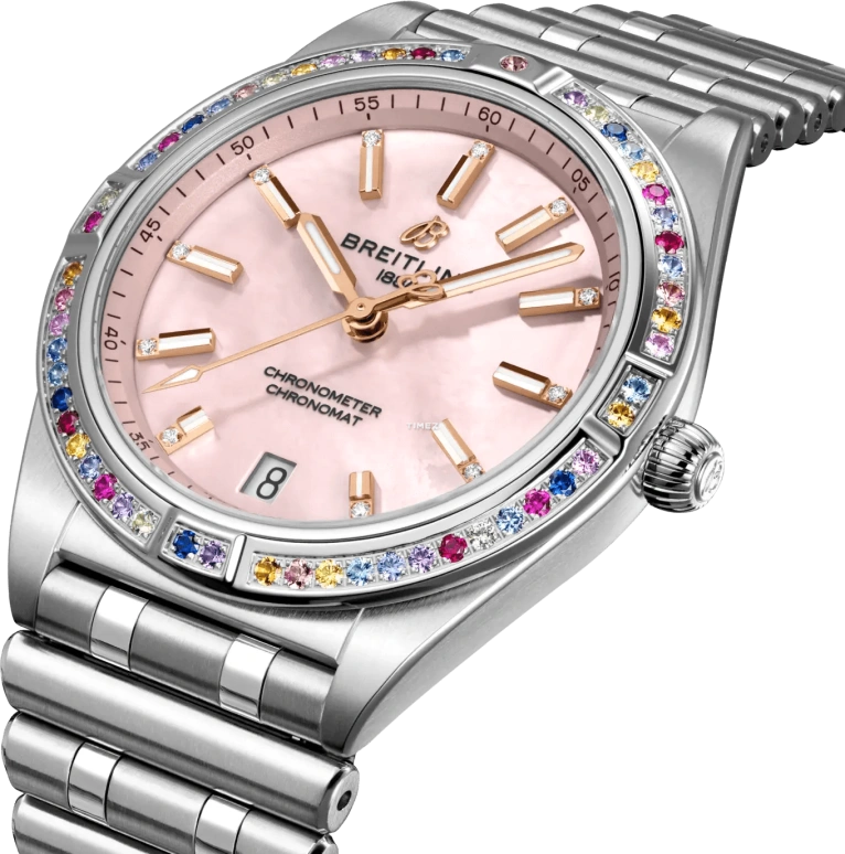 Breitling,Chronomat 36mm,36mm,White Gold,Stainless Steel,Pink Red,Automatic,Day,42hours,G10380BB1K1G1