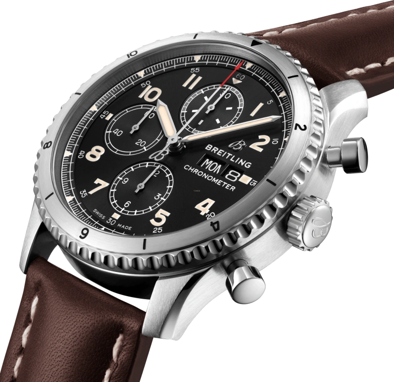 Breitling,Aviatior 8 43mm,43mm,Stainless Steel,Black,Automatic,Chronograph,Date,Compass,A13316101B1X3