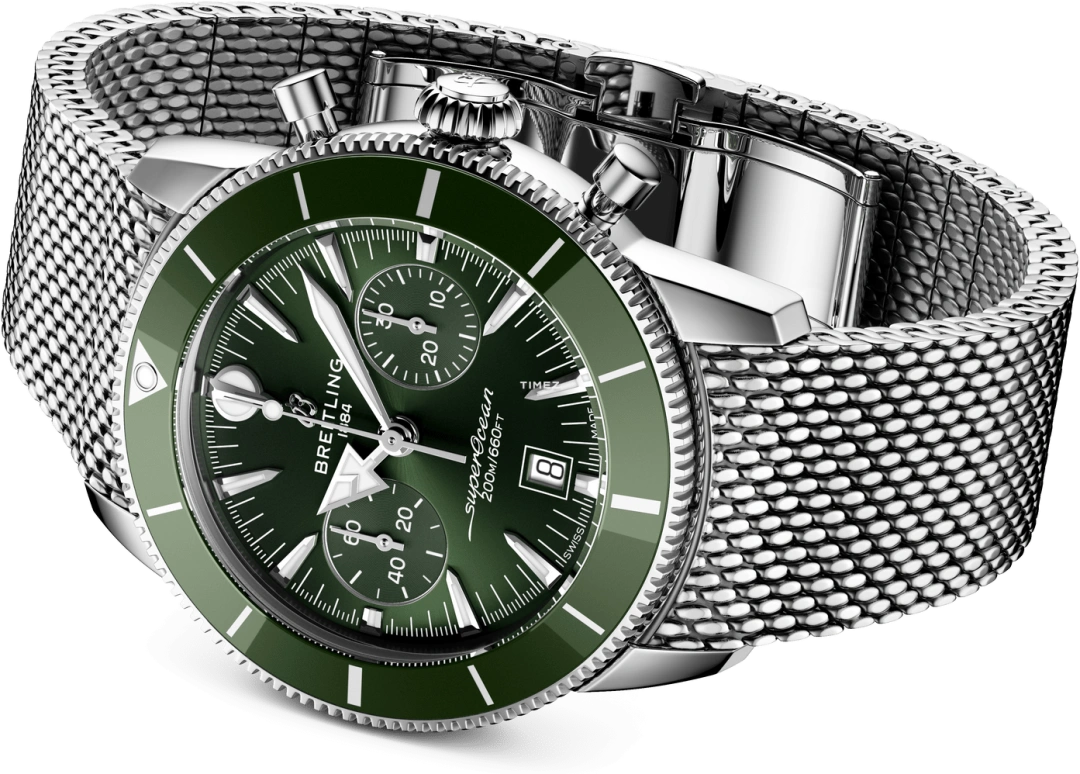 Breitling,Superocean Heritage 44mm,44mm,Stainless Steel,Ceramic,Green,Automatic,Chronograph,Day,AB0156361L1A1