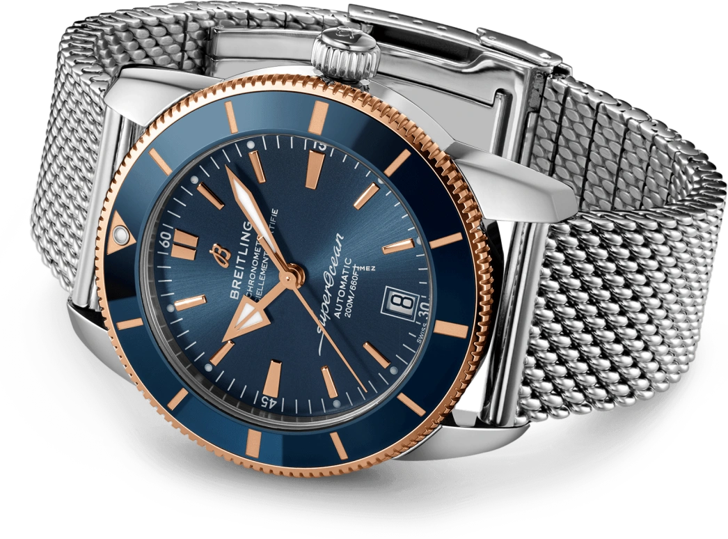Breitling,Superocean Heritage 42mm,42mm,Red Gold,Stainless Steel,Blue,Automatic,Day,70hours,UB2010161C1A1