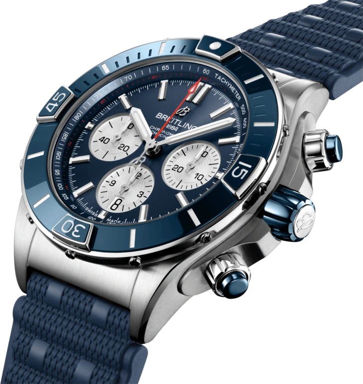 Breitling,Chronomat 44mm,44mm,Ceramic,Stainless Steel,Blue,Automatic,Chronograph,Day,Column Wheel,AB0136161C1S1