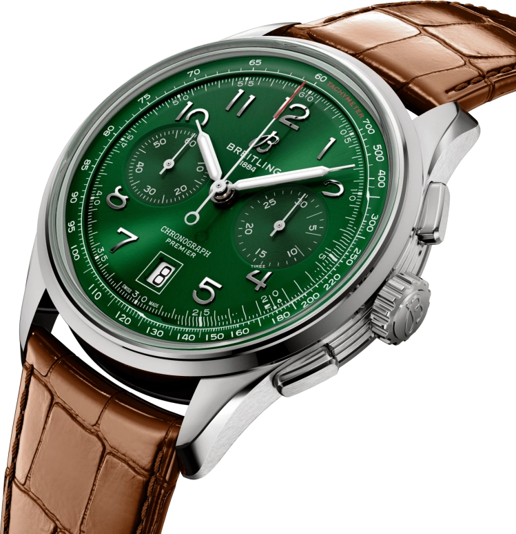 Breitling,Other 42mm,42mm,Stainless Steel,Green,Automatic,Chronograph,Day,AB0145371L1P1