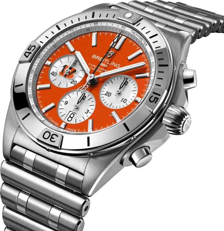 Breitling,Chronomat 42mm,42mm,Stainless Steel,Orange,Automatic,Chronograph,Day,AB01342B1O1A1