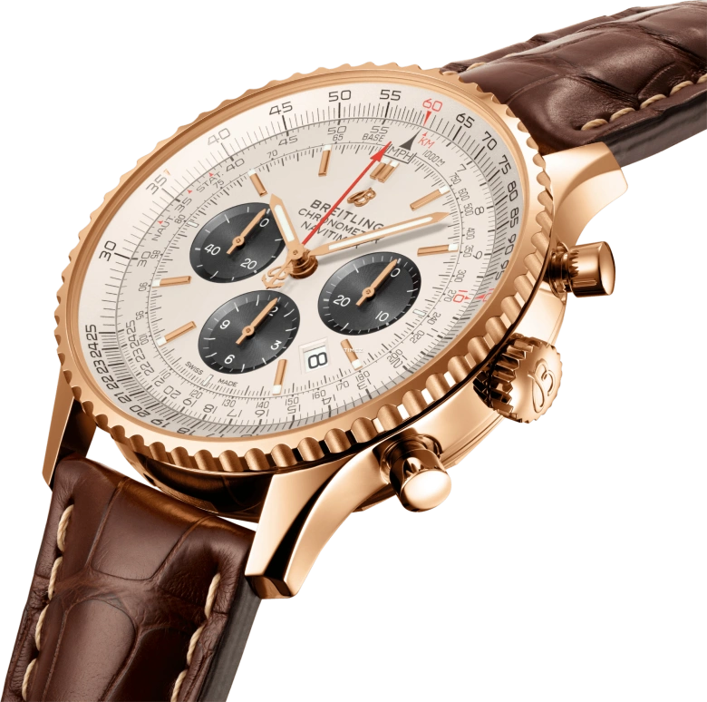 Breitling,Navitimer 46mm,46mm,Red Gold,White,Black,Automatic,Chronograph,Day,RB0127121G1P2