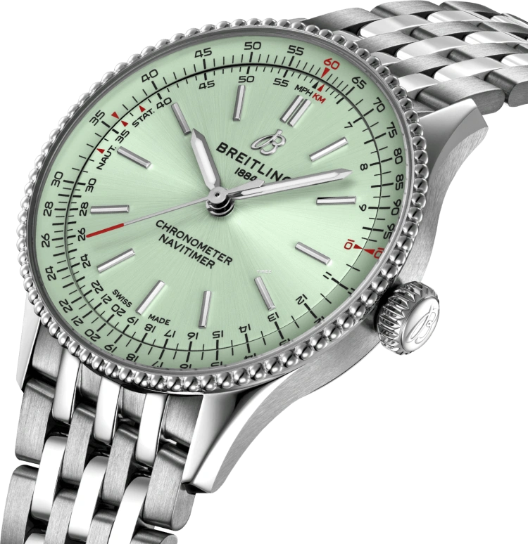 Breitling,Navitimer 36mm,36mm,Stainless Steel,Green,Cyan,Automatic,Chronograph,Sapphire,Crystal Glass,A17327361L1A1
