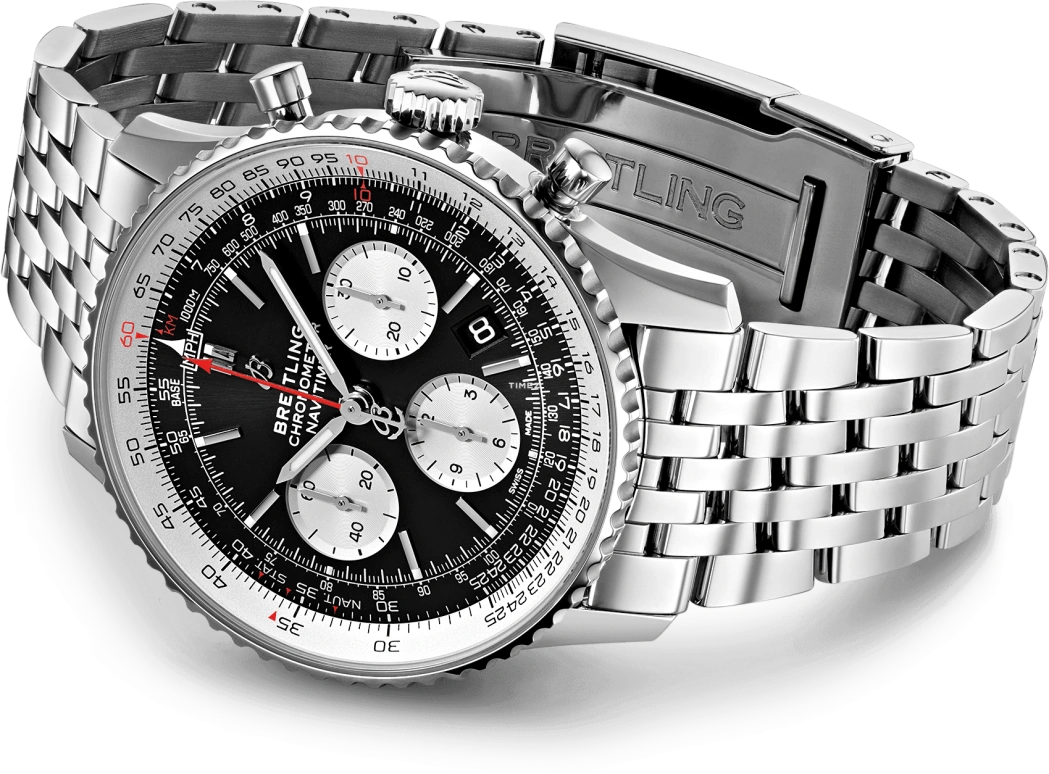 Breitling,Navitimer 43mm,43mm,Stainless Steel,Black,Automatic,Chronograph,Day,AB0121211B1A1