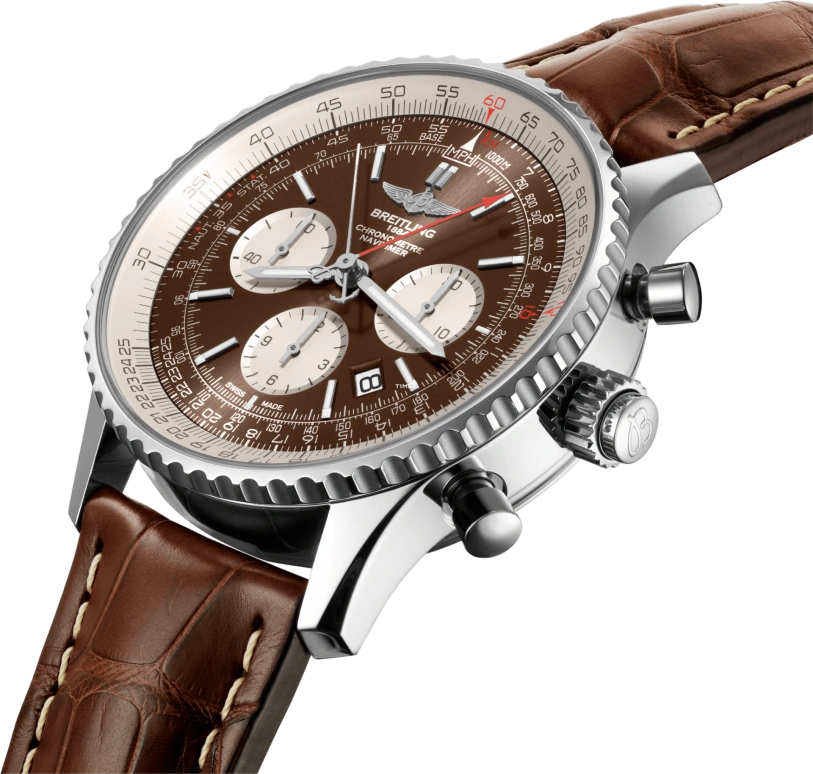 Breitling,Navitimer 45mm,45mm,Stainless Steel,Brown,Automatic,Chronograph,Day,Rattrapante,AB0310211Q1P1