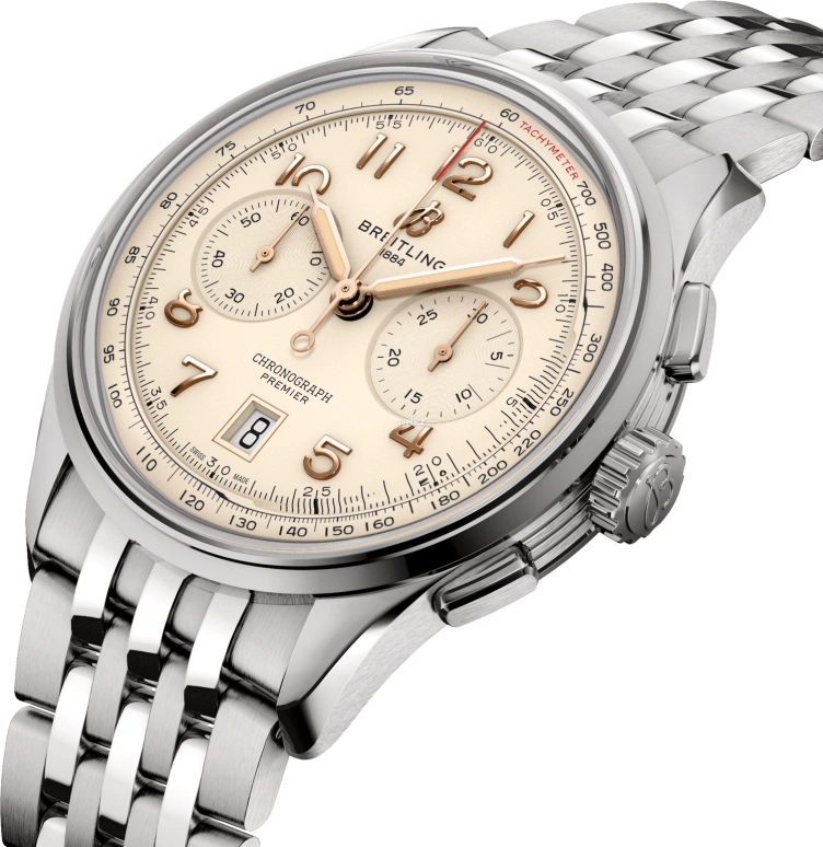 Breitling,Premier 42mm,42mm,Stainless Steel,Cream,Automatic,Chronograph,Day,AB0145211G1A1