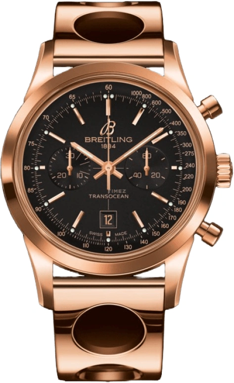 Breitling,Transocean 38mm,38mm,Red Gold,Black,Automatic,Chronograph,Day,R4131012,R4131012/BC07/223R