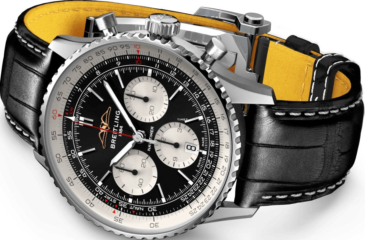 Breitling,Navitimer 43mm,43mm,Stainless Steel,Black,Silver,Automatic,Chronograph,Day,AB0138211B1P1