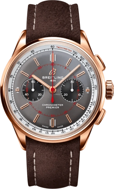 Breitling,Premier 42mm,42mm,Red Gold,Grey,Black,Automatic,Chronograph,70hours,RB0118A31B1X1