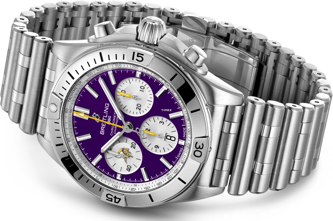 Breitling,Chronomat 42mm,42mm,Stainless Steel,Purple,Silver,Automatic,Chronograph,Day,AB01342B1K4A1