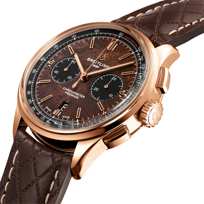 Breitling,Premier 42mm,42mm,Red Gold,Brown,Black,Automatic,Chronograph,Day,RB01181A1Q1X1