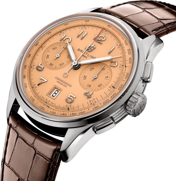 Breitling,Other 42mm,42mm,Stainless Steel,Rose,Salmon,Automatic,Chronograph,Day,AB0145331K1P1