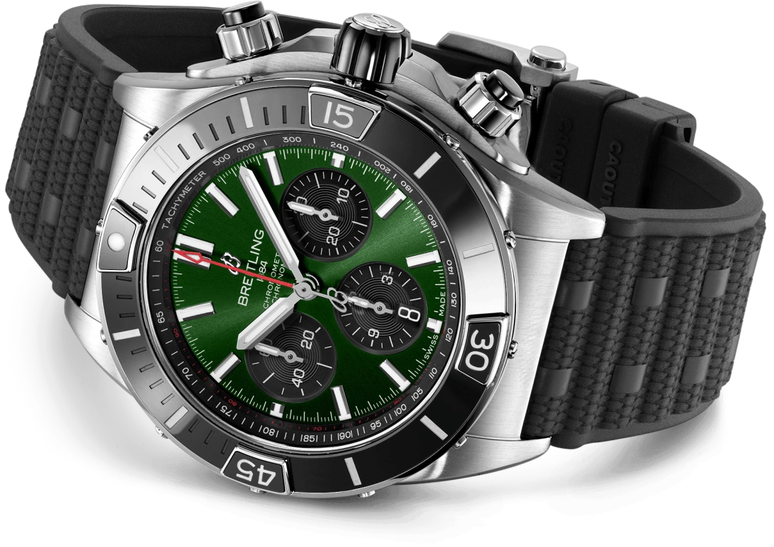 Breitling,Chronomat 44mm,44mm,Ceramic,Stainless Steel,Green,Automatic,Chronograph,Day,Column Wheel,AB0136251L1S1