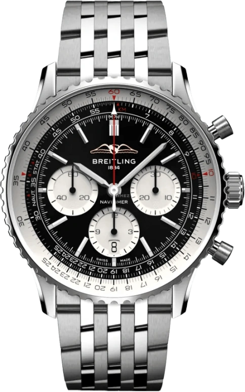 Breitling,Navitimer 43mm,43mm,Stainless Steel,Black,Automatic,Chronograph,Day,AB0138211B1A1