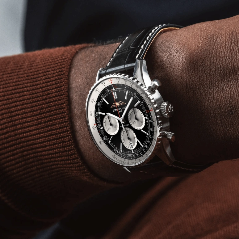 Breitling,Navitimer 43mm,43mm,Stainless Steel,Black,Silver,Automatic,Chronograph,Day,AB0138211B1P1