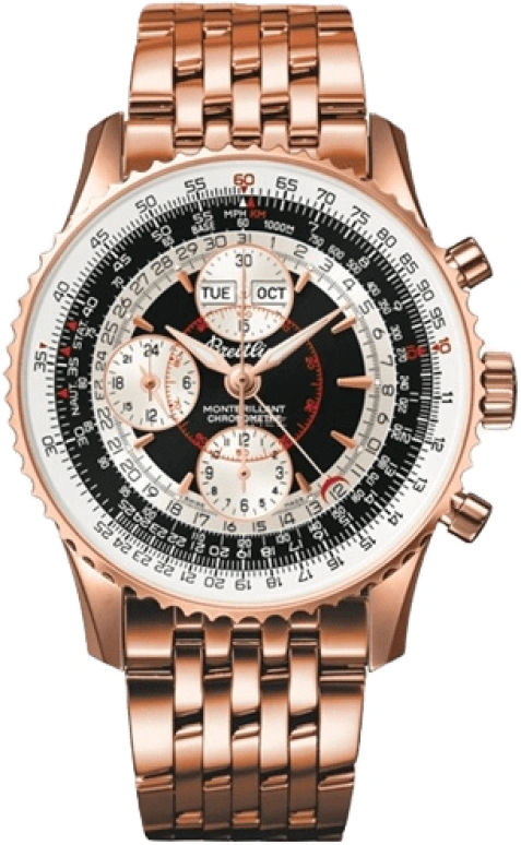 Breitling,Montbrillant 43mm,43mm,Red Gold,Black,Automatic,Chronograph,Month,Date,Day,70hours,In-house Caliber,R2133012,R2133012/B994/441R
