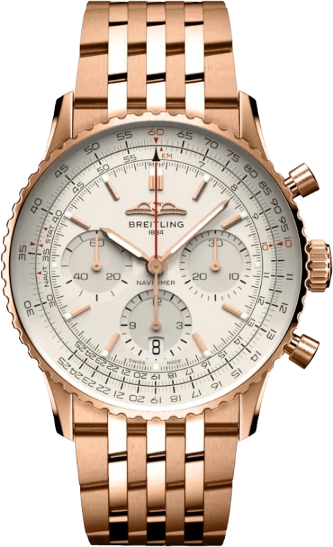 Breitling,Navitimer 41mm,41mm,Red Gold,Silver,Automatic,Chronograph,Day,RB0139211G1R1
