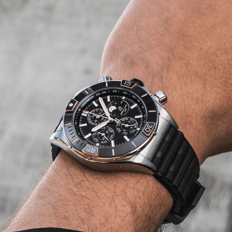Breitling,Chronomat 44mm,44mm,Ceramic,Red Gold,Stainless Steel,Black,Automatic,Chronograph,Moonphase,1461 Calendar,Month,96hours,In-house Caliber,I19320251B1S1