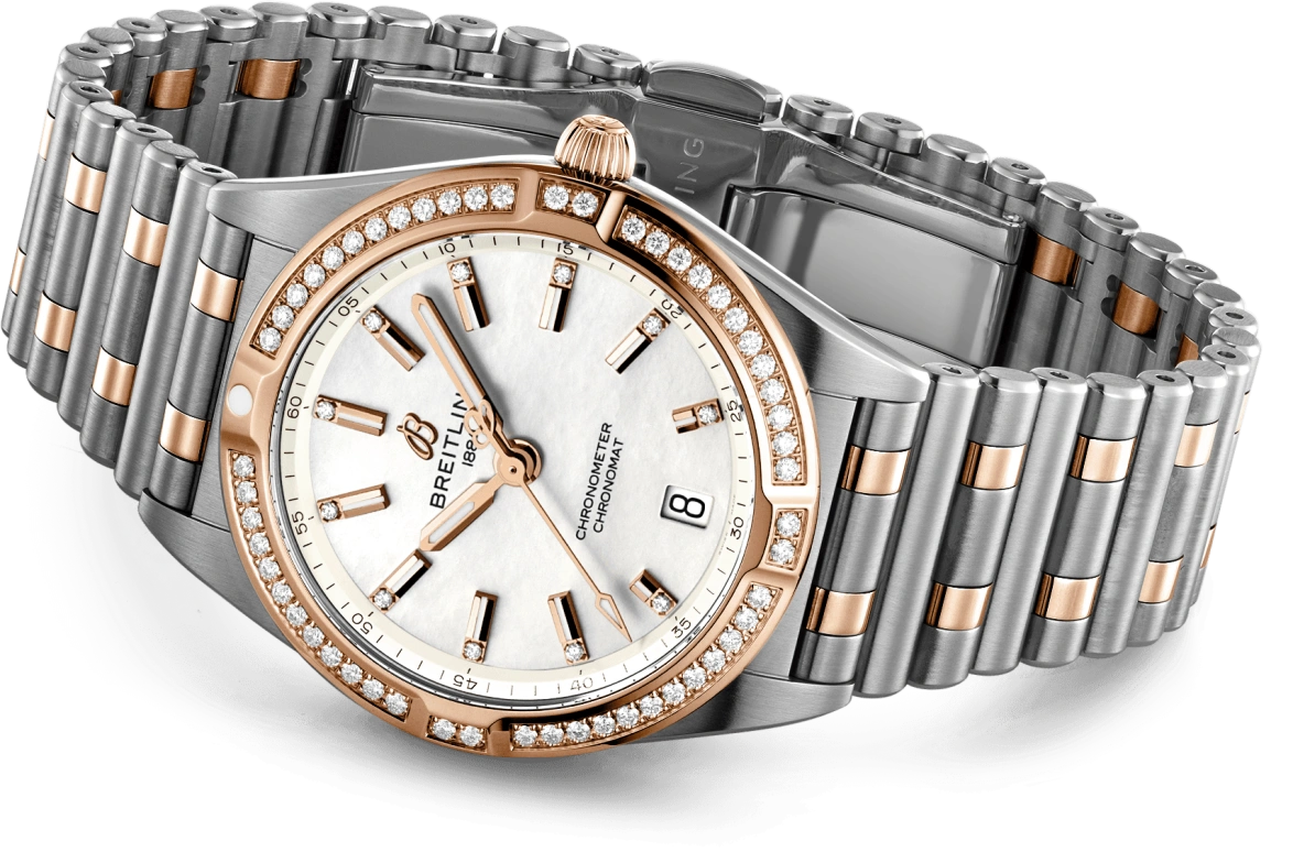 Breitling,Chronomat 32mm,32mm,Red Gold,Stainless Steel,White,Quartz,Day,26280hours,U77310591A2U1