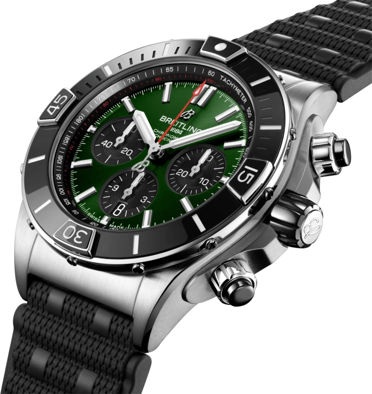 Breitling,Chronomat 44mm,44mm,Ceramic,Stainless Steel,Green,Automatic,Chronograph,Day,Column Wheel,AB0136251L1S1