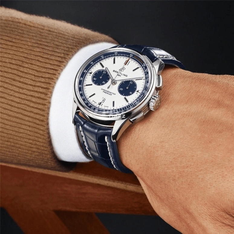 Breitling,Premier 42mm,42mm,Stainless Steel,Blue,White,Automatic,Chronograph,Day,AB01186A1G1P1