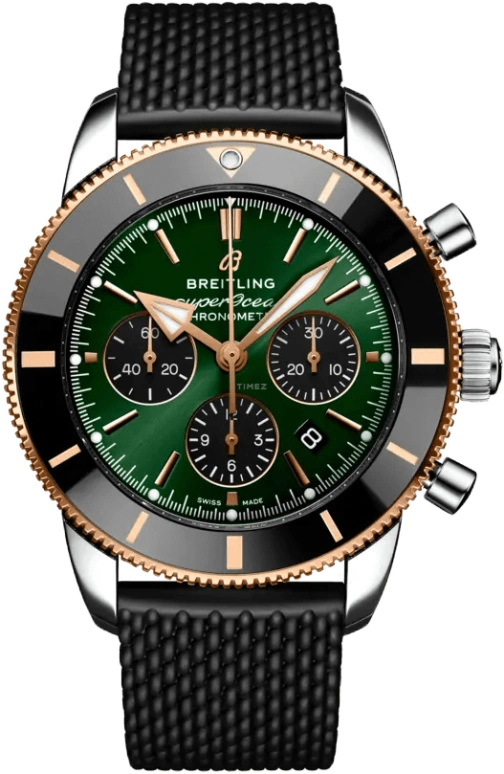 Breitling,Superocean Heritage 44mm,44mm,Red Gold,Stainless Steel,Green,Automatic,Chronograph,Day,UB01622A1L1S1