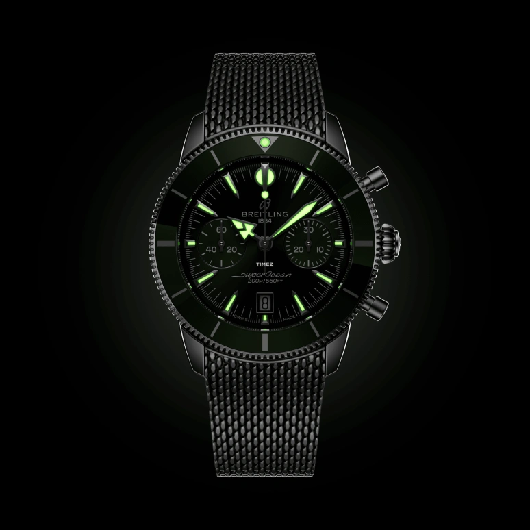 Breitling,Superocean Heritage 44mm,44mm,Stainless Steel,Ceramic,Green,Automatic,Chronograph,Day,AB0156361L1A1