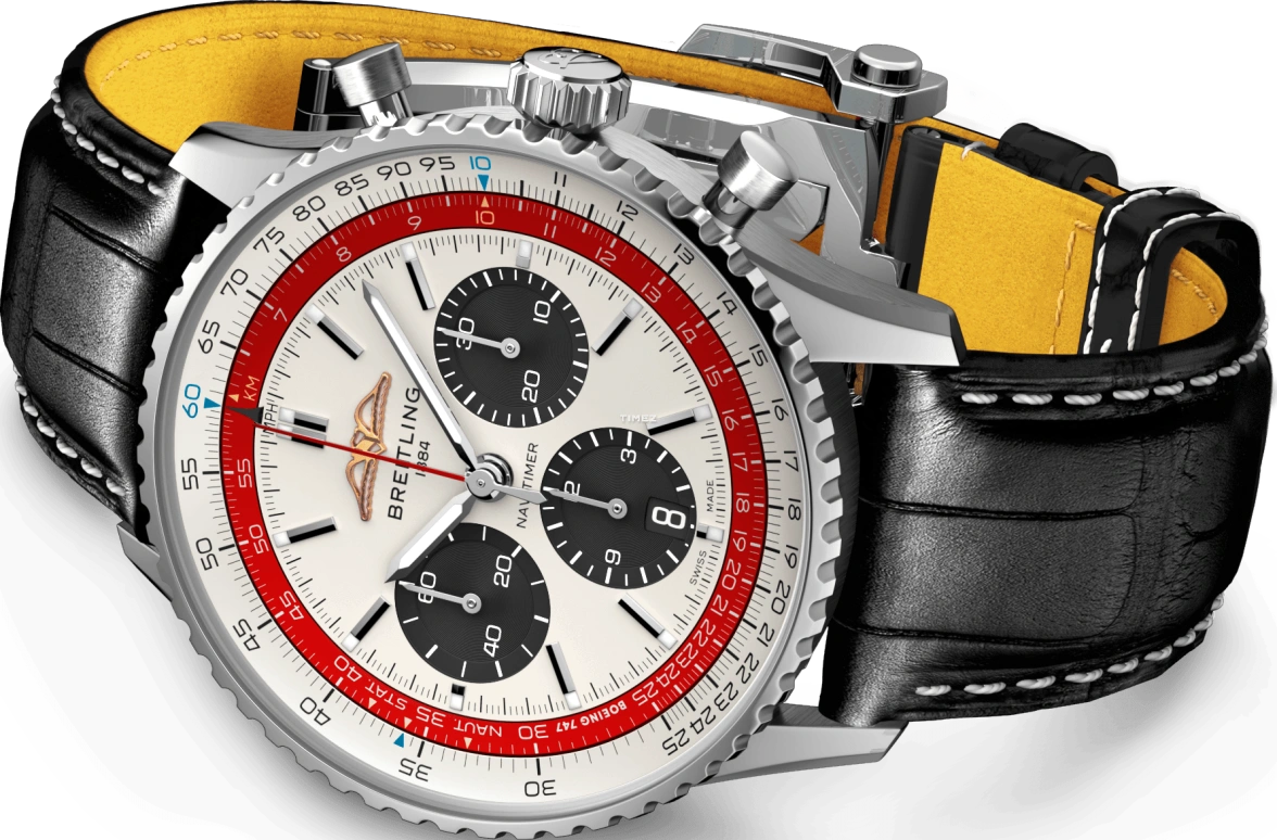Breitling,Other 43mm,43mm,Stainless Steel,Cream,White,Automatic,Chronograph,Day,AB01383B1G1P1