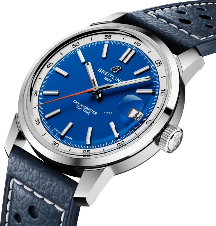 Breitling,Top Time 38mm,38mm,Stainless Steel,Blue,White,Automatic,Day,78hours,AB3113A71C1X1