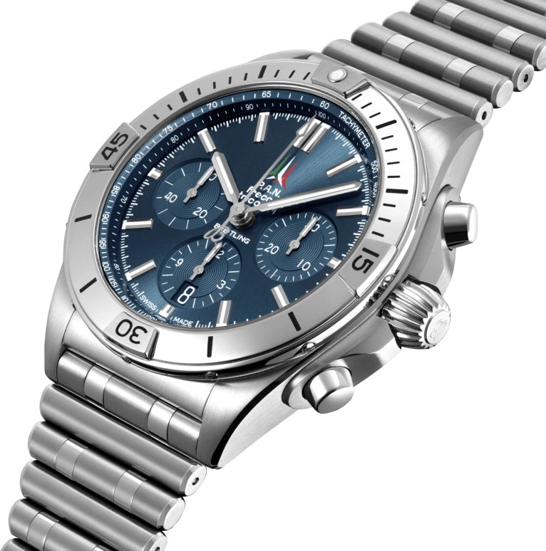 Breitling,Chronomat 42mm,42mm,Stainless Steel,Blue,Automatic,Chronograph,Day,Column Wheel,AB01344A1C1A1