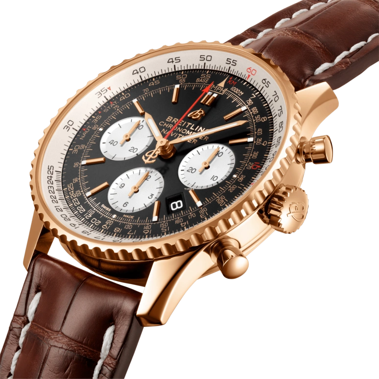 Breitling,Navitimer 43mm,43mm,Red Gold,Black,White,Automatic,Chronograph,Day,RB0121211B1P1