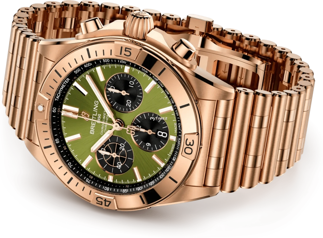 Breitling,Chronomat 42mm,42mm,Red Gold,Green,Black,Automatic,Chronograph,Day,RB01344A1L1R1