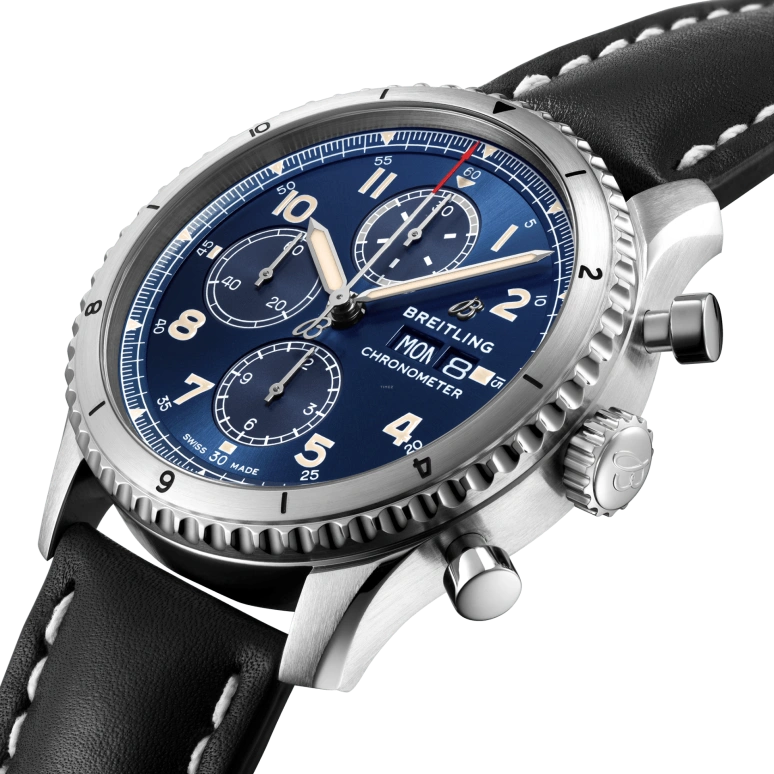 Breitling,Aviatior 8 43mm,43mm,Stainless Steel,Blue,Automatic,Chronograph,Date,Compass,A13316101C1X3